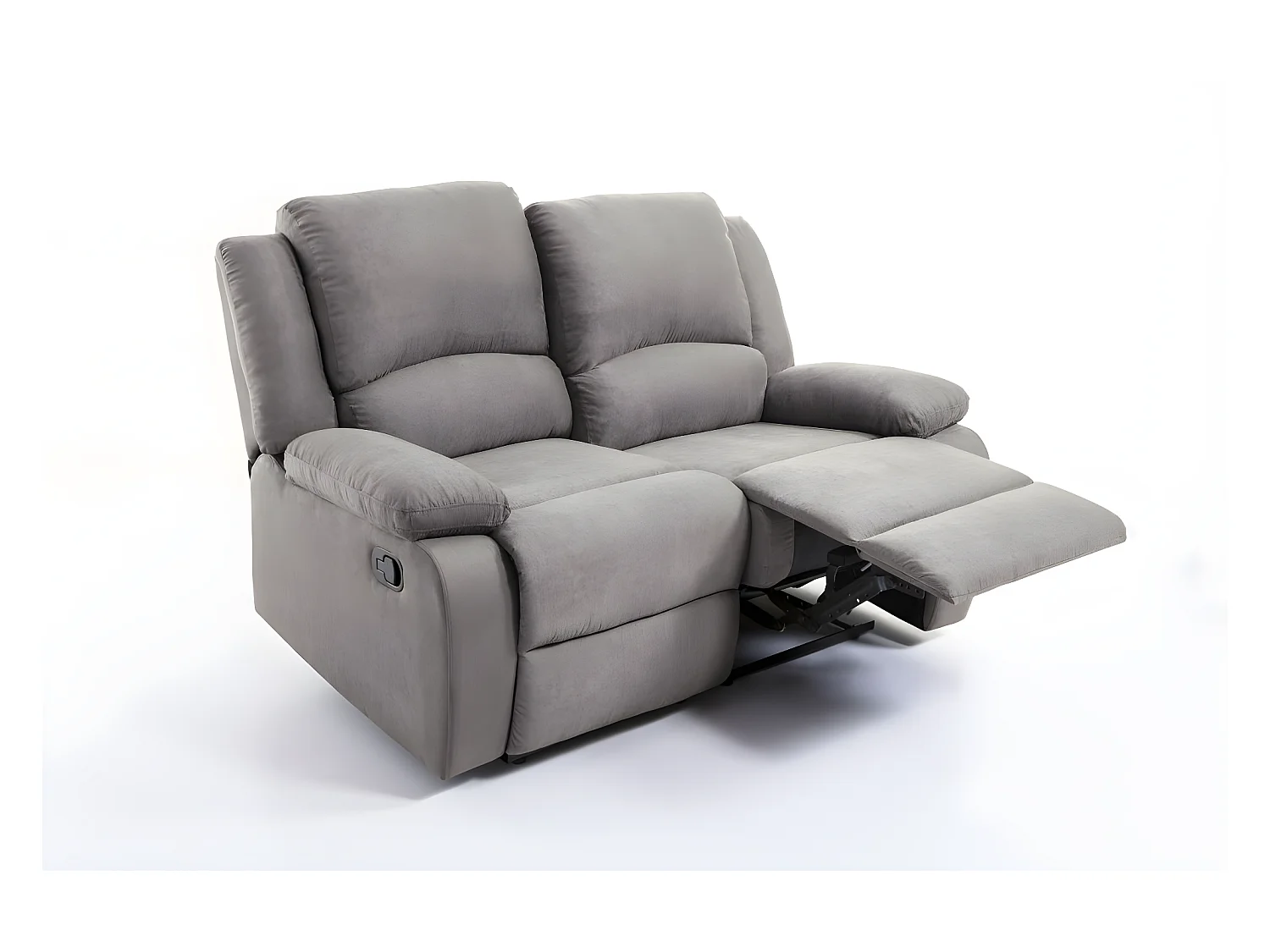 Ensemble canapé relax manuel Léo 2 places + fauteuil manuel en microfibre - Gris - Loungitude