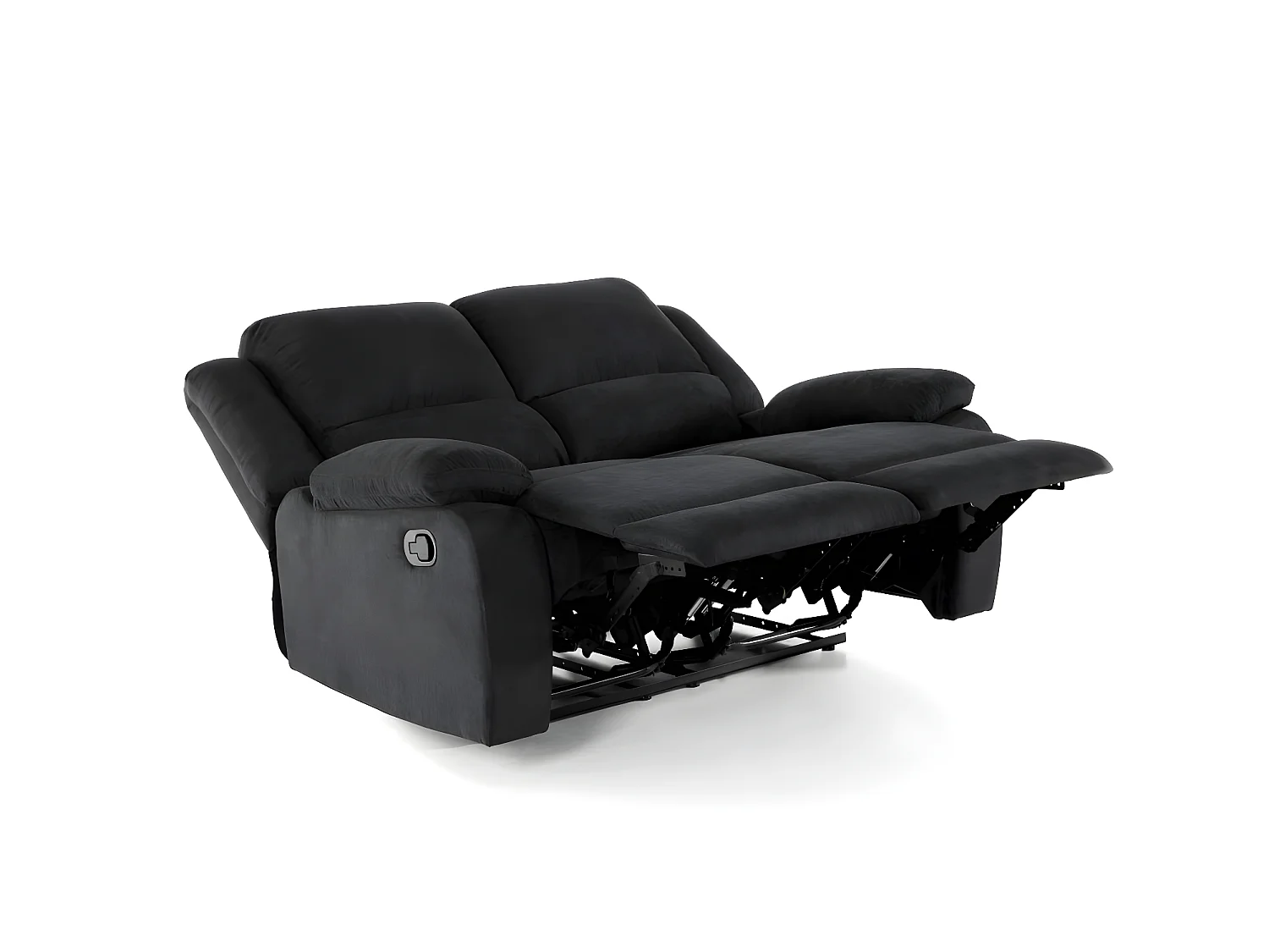 Ensemble canapé relax manuel Léo 2 places + fauteuil manuel en microfibre - Noir - Loungitude