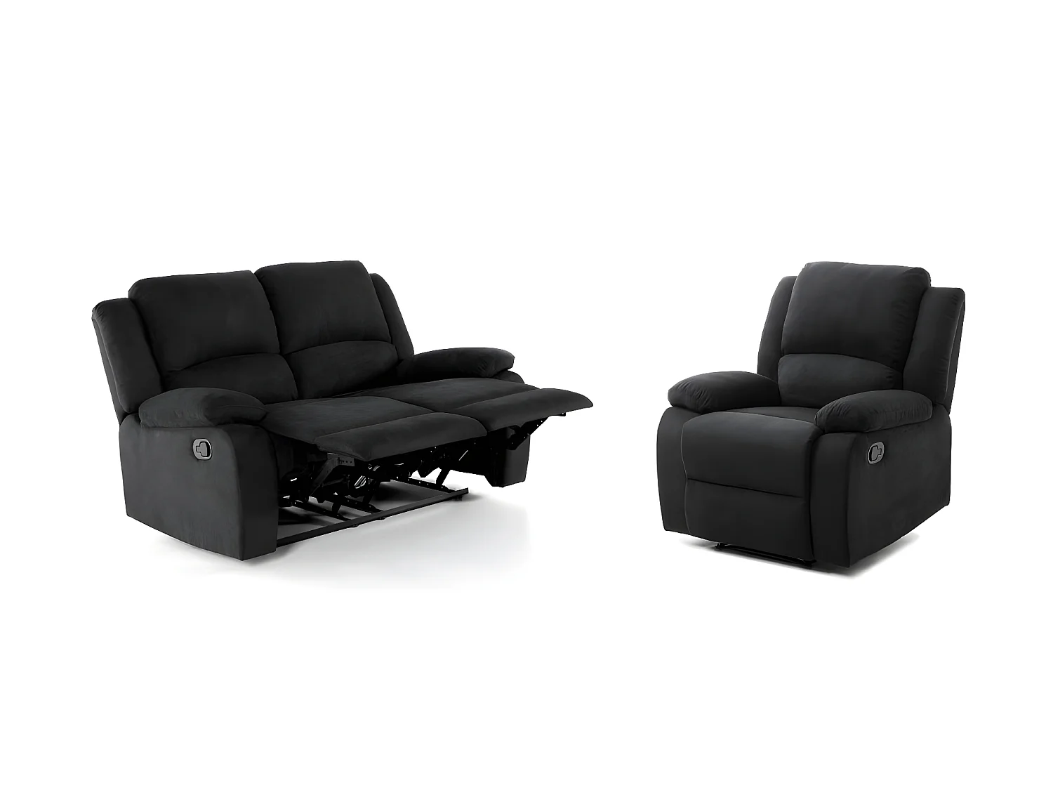 Ensemble canapé relax manuel Léo 2 places + fauteuil manuel en microfibre - Noir - Loungitude