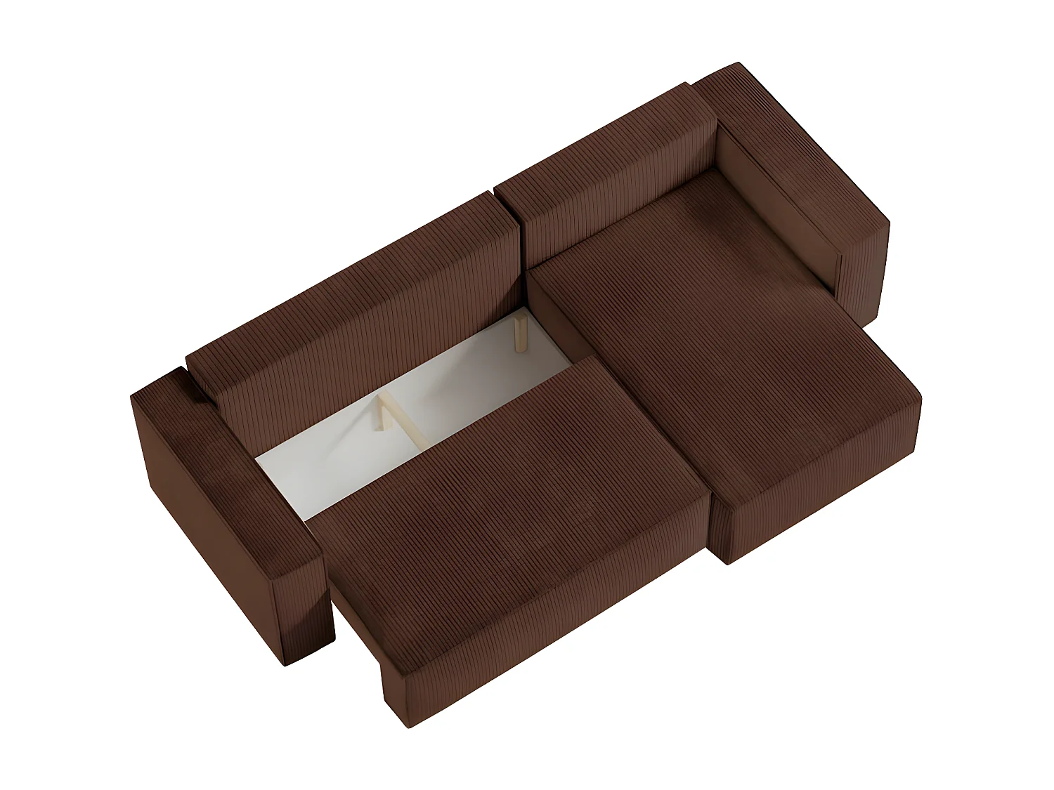 Pack - Clarisse - Canapé d'angle convertible réversible avec pouf en velours côtelé - Marron - L269 x P159 x H89cm - Loungitude
