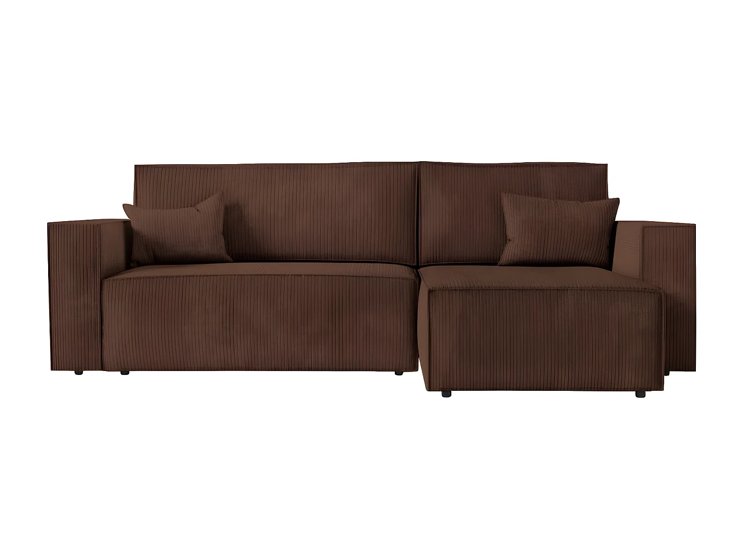 Pack - Clarisse - Canapé d'angle convertible réversible avec pouf en velours côtelé - Marron - L269 x P159 x H89cm - Loungitude