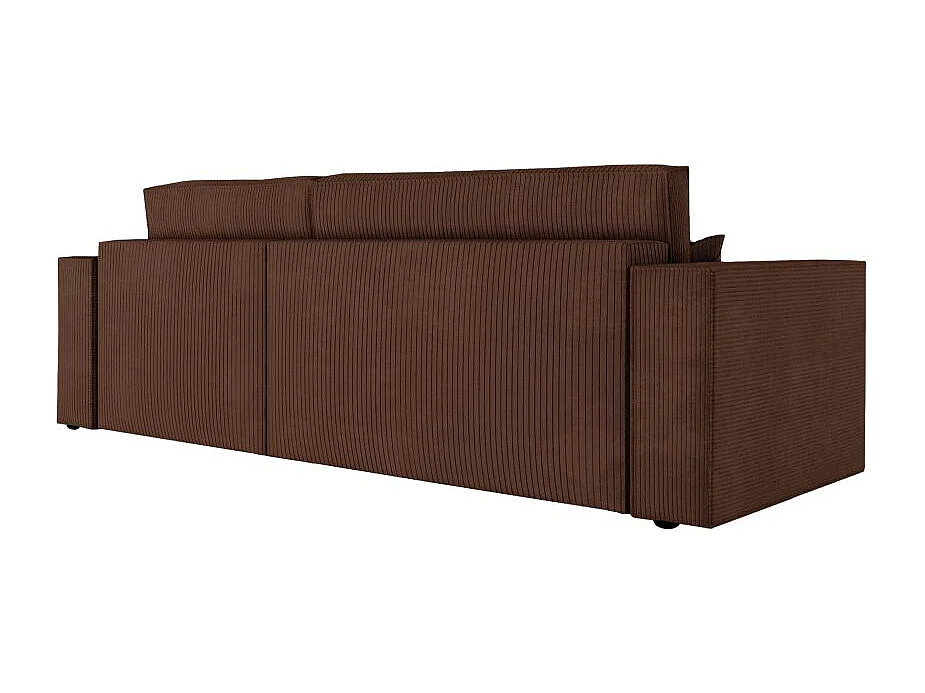 Pack - Clarisse - Canapé d'angle convertible réversible avec pouf en velours côtelé - Marron - L269 x P159 x H89cm - Loungitude