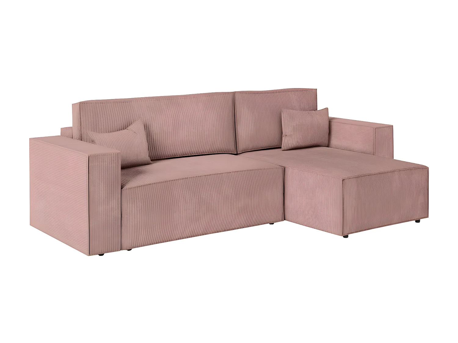 Pack - Clarisse - Canapé d'angle convertible réversible avec pouf en velours côtelé - Vieux rose - L269 x P159 x H89cm - Loungitude