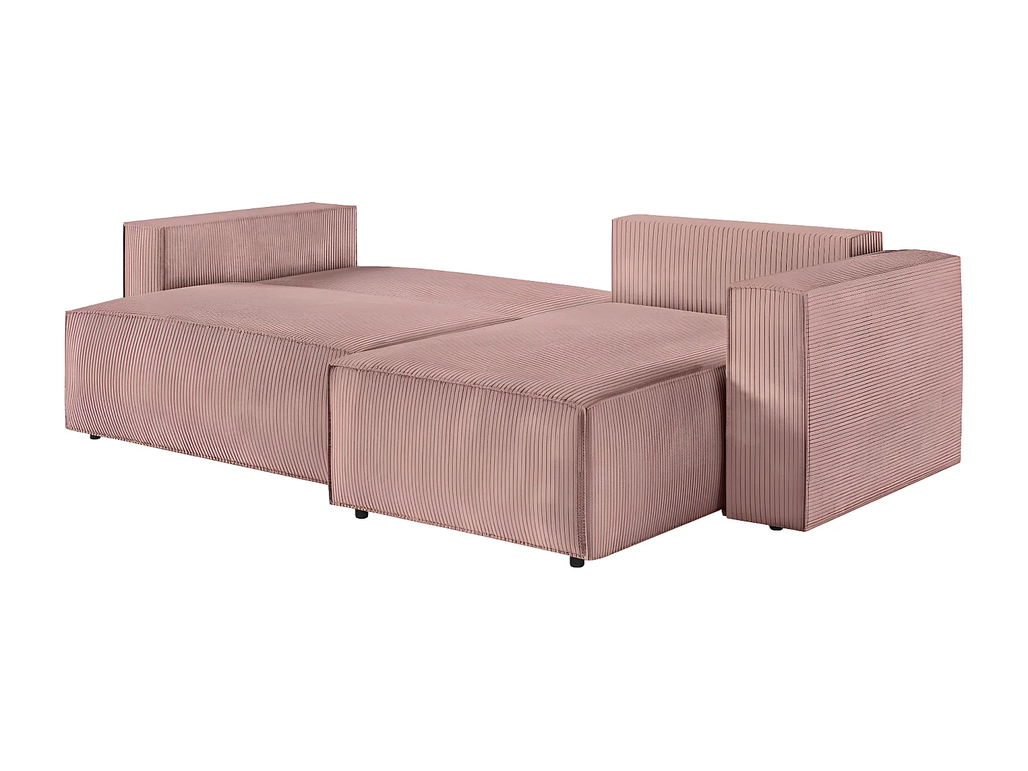 Pack - Clarisse - Canapé d'angle convertible réversible avec pouf en velours côtelé - Vieux rose - L269 x P159 x H89cm - Loungitude