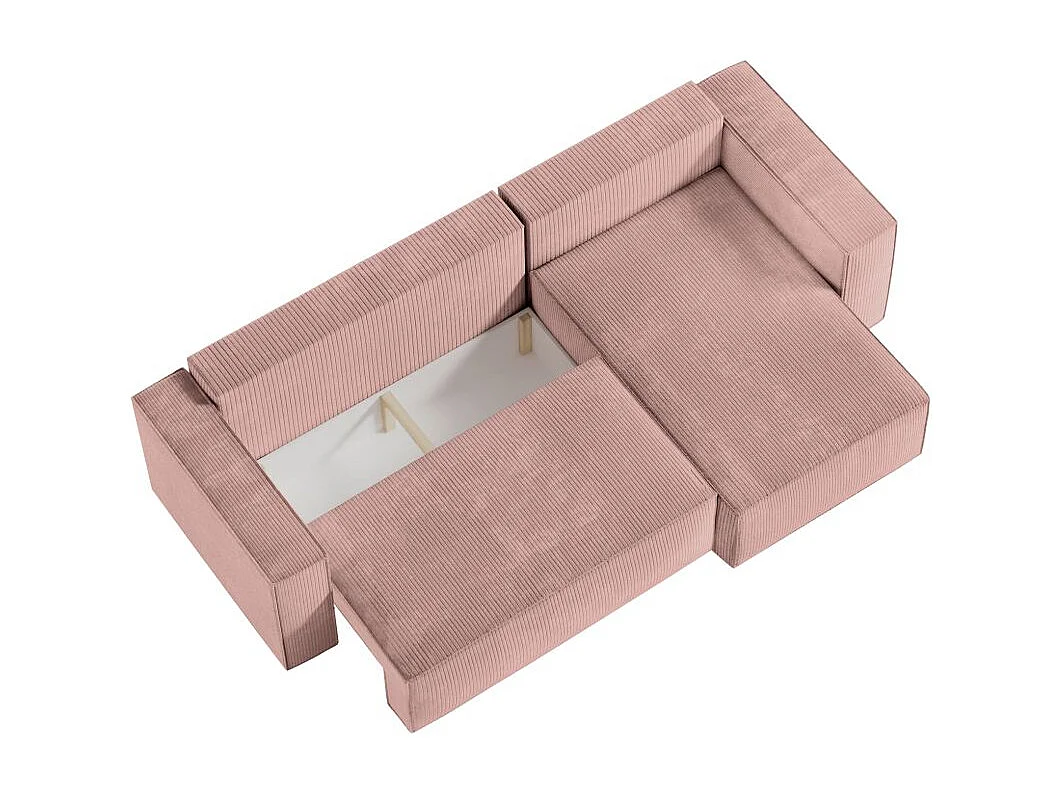 Pack - Clarisse - Canapé d'angle convertible réversible avec pouf en velours côtelé - Vieux rose - L269 x P159 x H89cm - Loungitude
