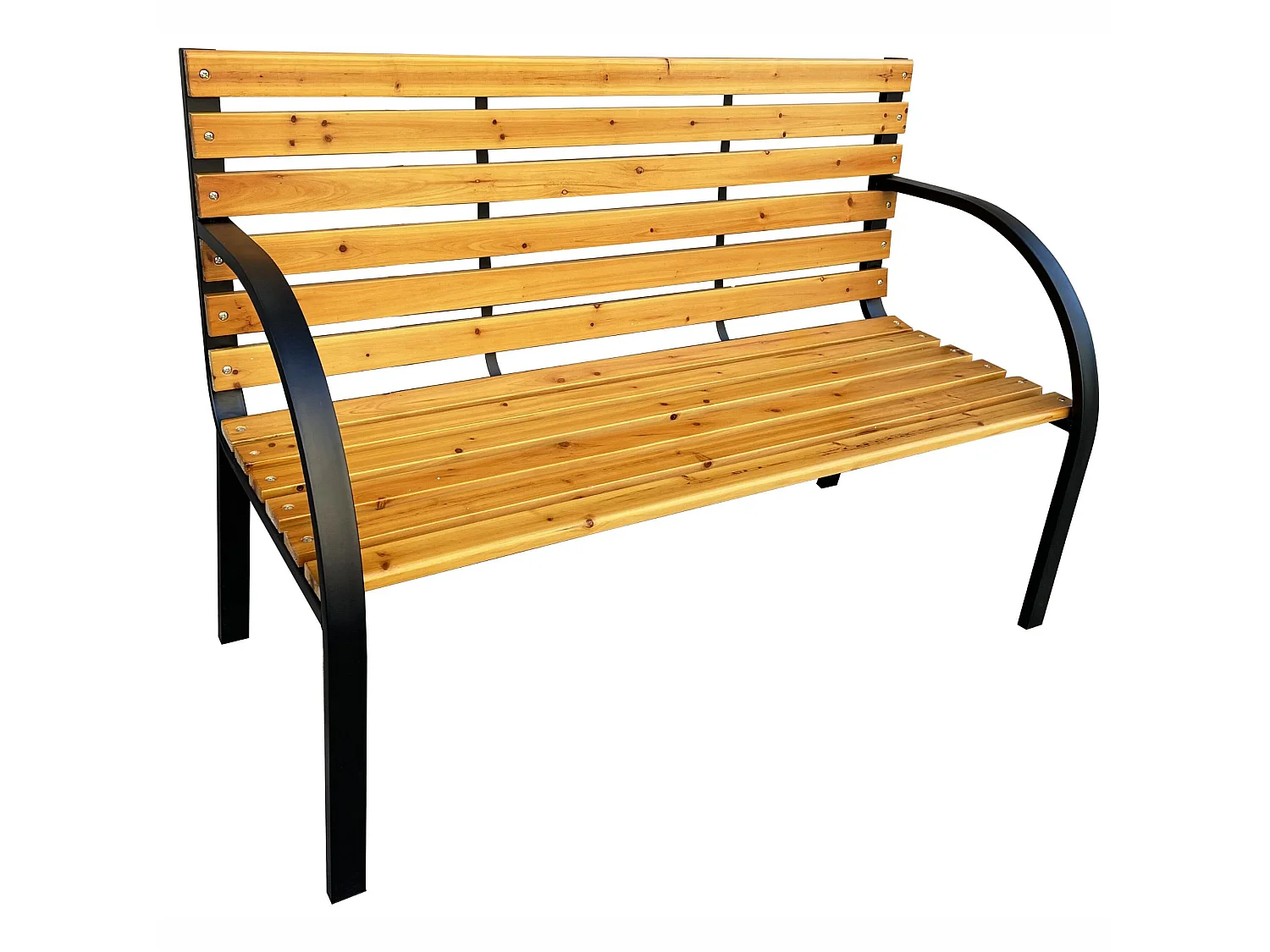 Banc de jardin DALIA en bois laqué, pieds en acier, largeur 122 cm
