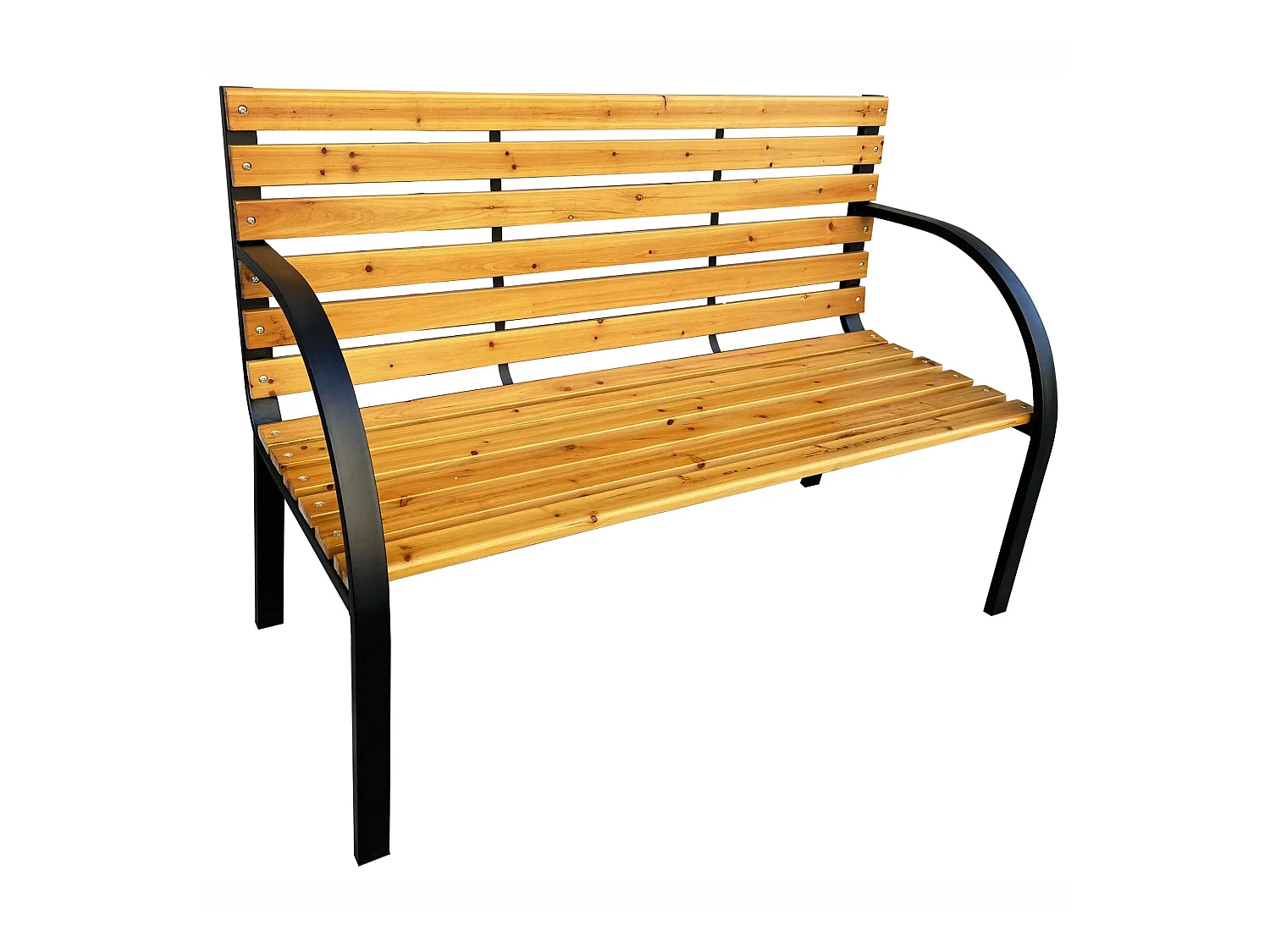Banc de jardin DALIA en bois laqué, pieds en acier, largeur 122 cm