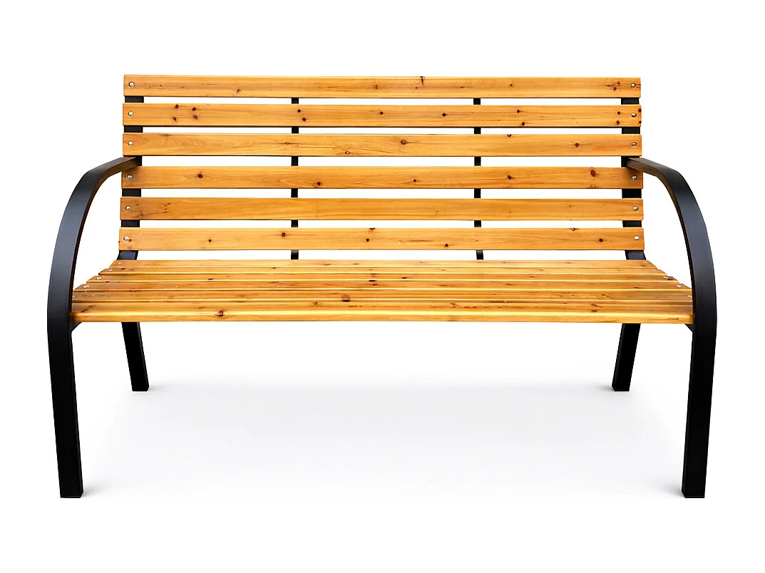 Ławka ogrodowa DALIA z lakierowanego drewna stalowe nogi szerokość 122 cm