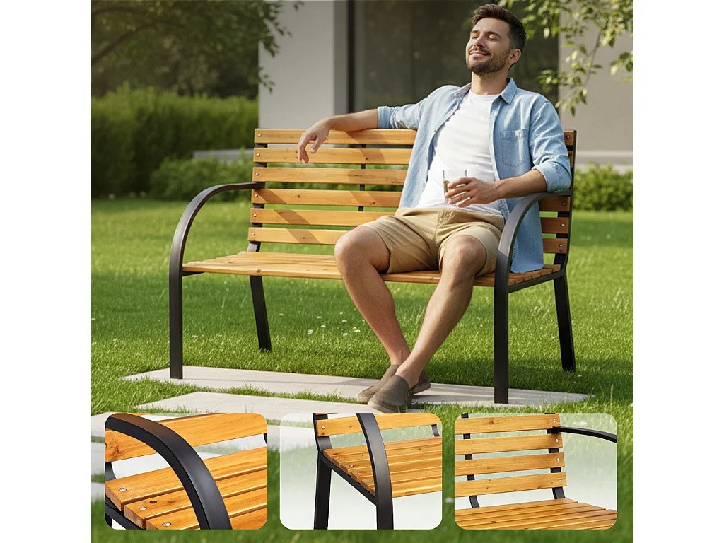 Ławka ogrodowa DALIA z lakierowanego drewna stalowe nogi szerokość 122 cm