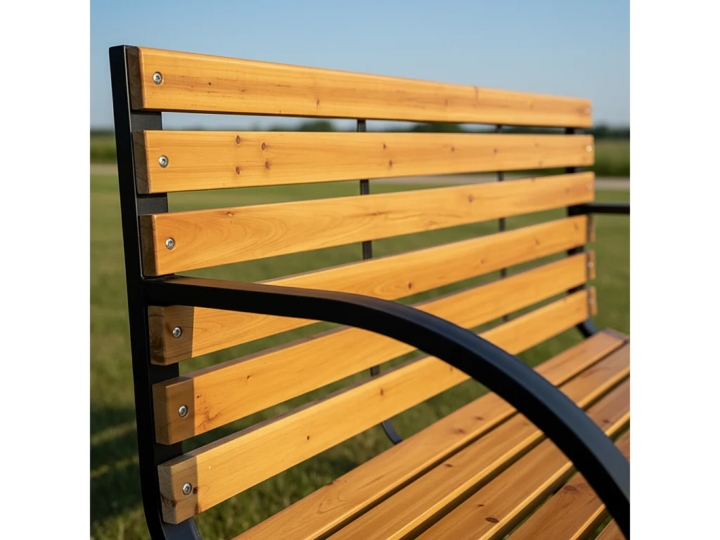 Ławka ogrodowa DALIA z lakierowanego drewna stalowe nogi szerokość 122 cm