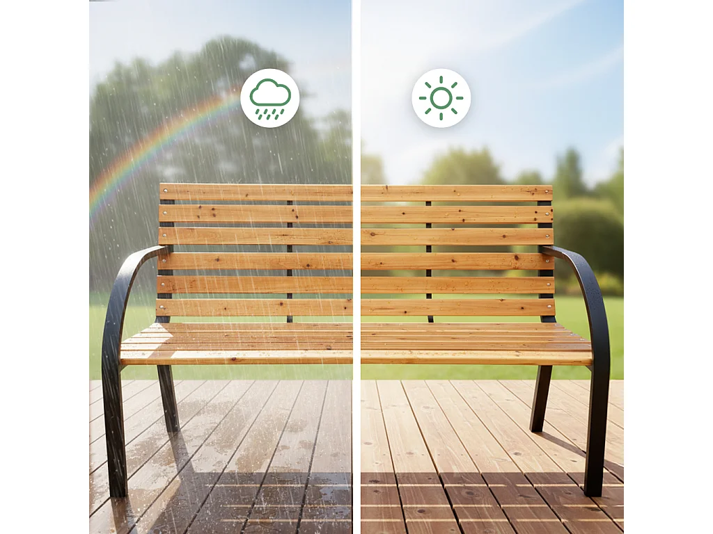 Ławka ogrodowa DALIA z lakierowanego drewna stalowe nogi szerokość 122 cm