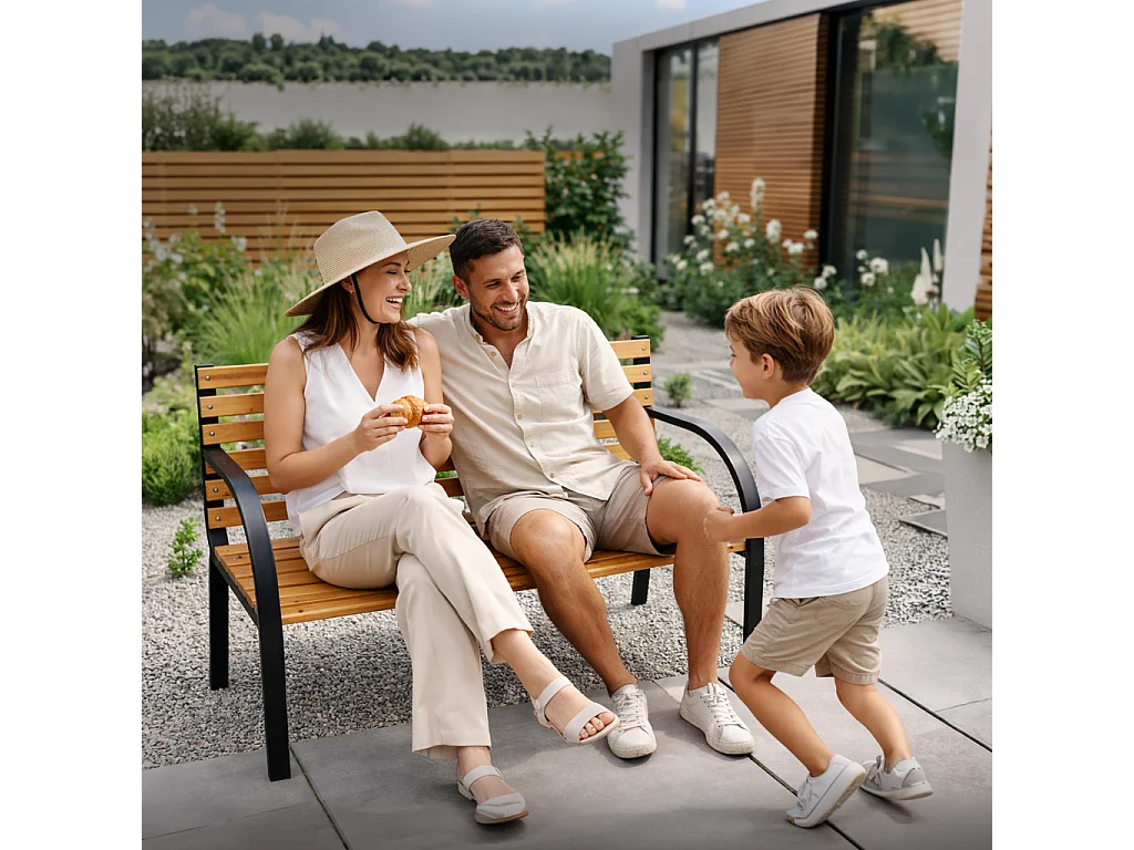 Ławka ogrodowa DALIA z lakierowanego drewna stalowe nogi szerokość 122 cm