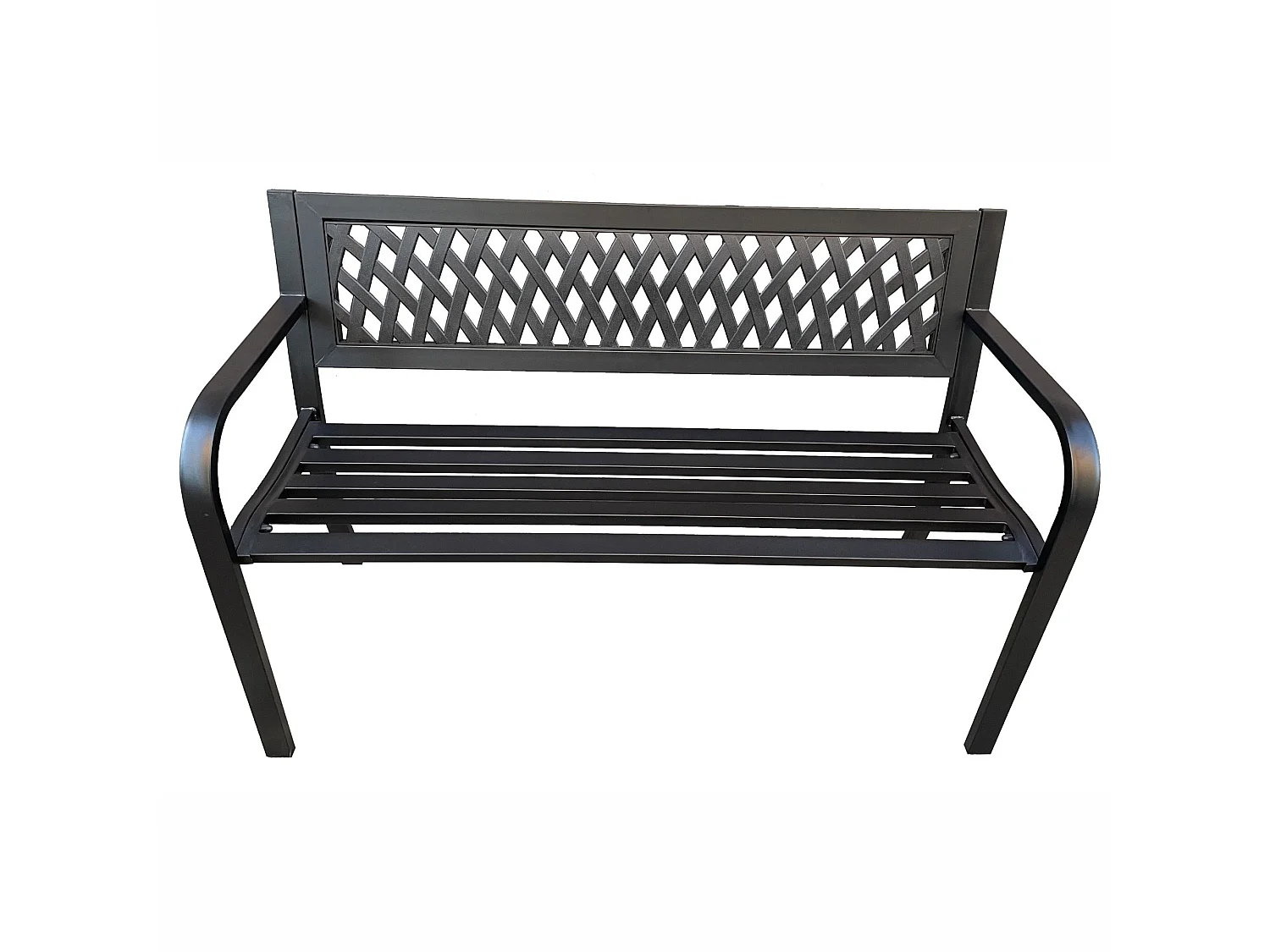 Panchina da giardino nera KALIA con gambe in acciaio larghezza 122 cm