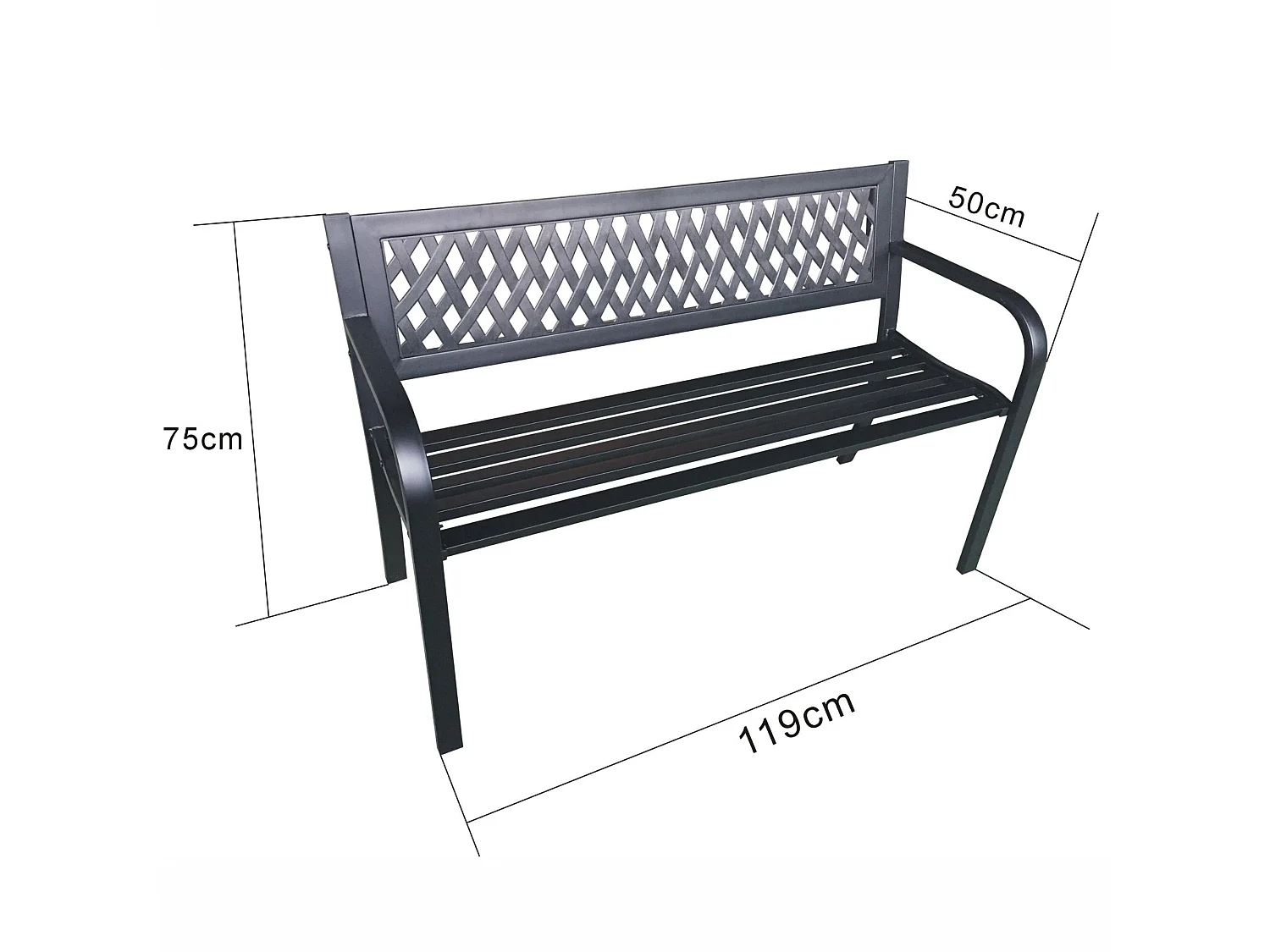 Panchina da giardino nera KALIA con gambe in acciaio larghezza 122 cm