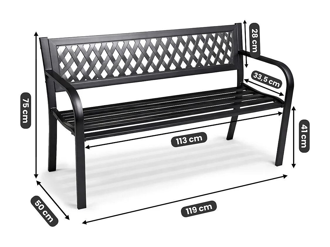 Tuinbank KALIA / Buitenbank / Metaal en Kunststof / Zwart / Maximale Belasting 320 kg / 119 x 75 x 50 cm
