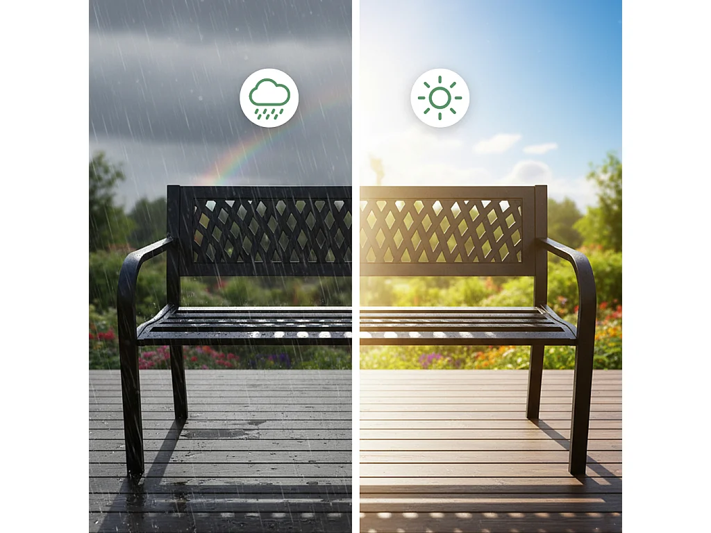 Tuinbank KALIA / Buitenbank / Metaal en Kunststof / Zwart / Maximale Belasting 320 kg / 119 x 75 x 50 cm