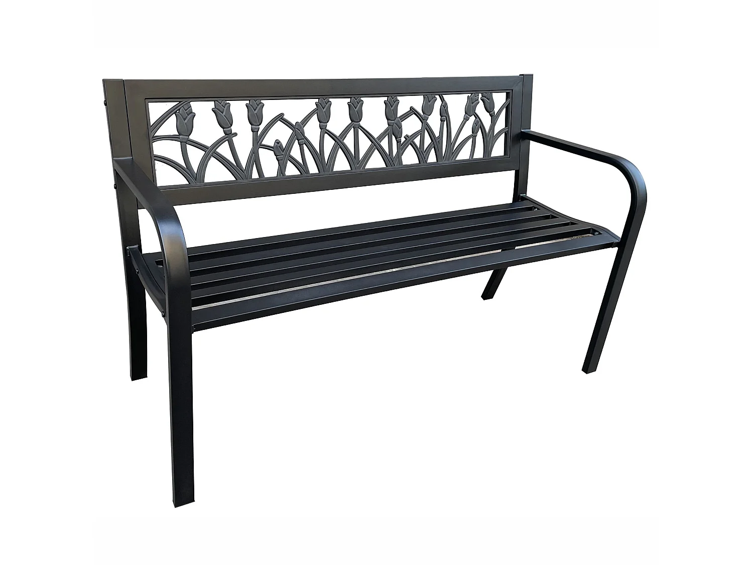 Banc de jardin noir LISSA avec pieds en acier, largeur 124 cm