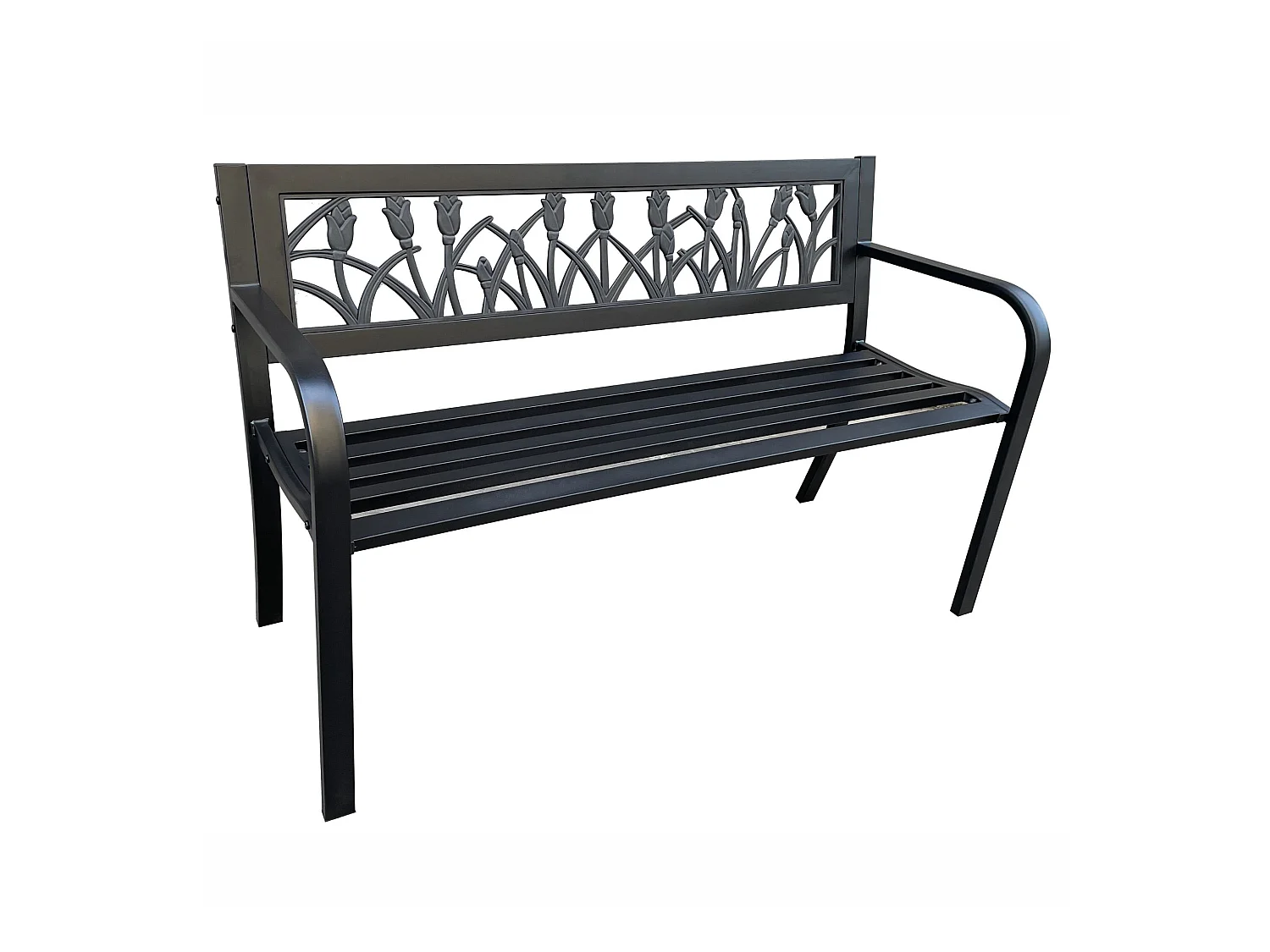 Banc de jardin noir LISSA avec pieds en acier, largeur 124 cm