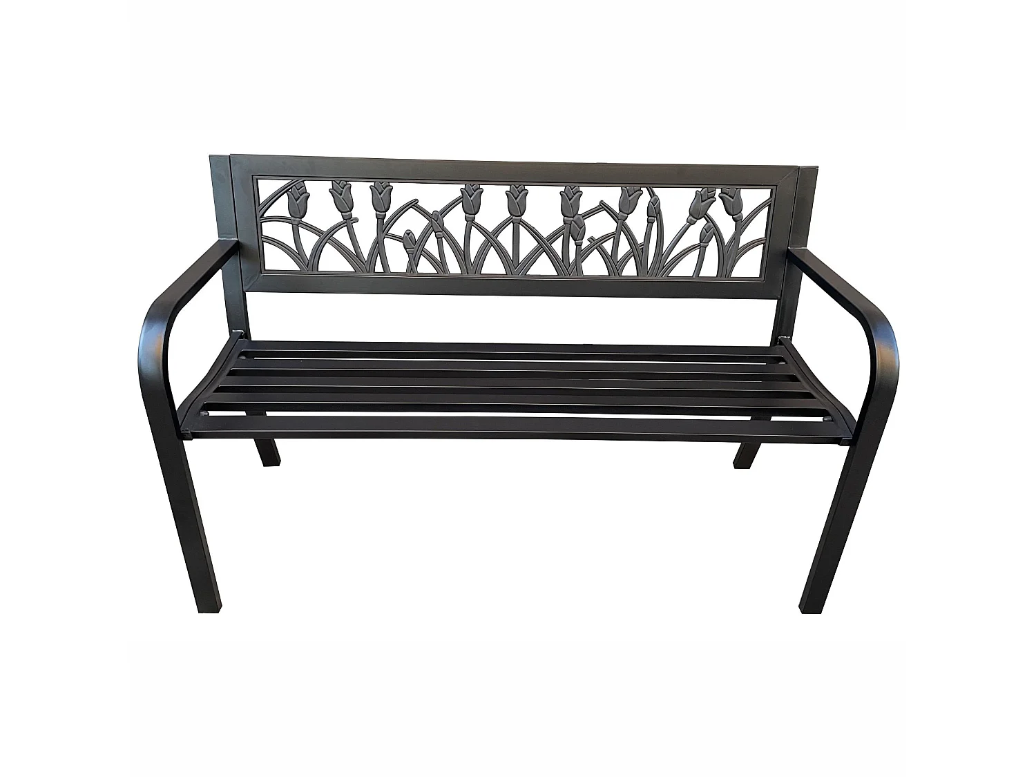 Tuinbank LISSA / Buitenbank / Metaal en Kunststof / Zwart / Maximale Belasting 320 kg / 124 x 75 x 50 cm