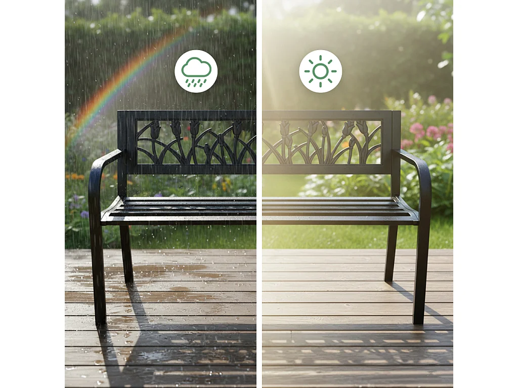 Tuinbank LISSA / Buitenbank / Metaal en Kunststof / Zwart / Maximale Belasting 320 kg / 124 x 75 x 50 cm