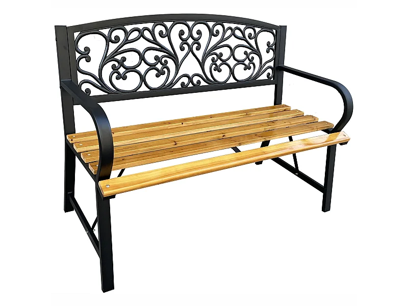 Gartenbank Schwarz NERINA mit lackiertem Holz und gusseisernen Stahlbeinen 118 cm