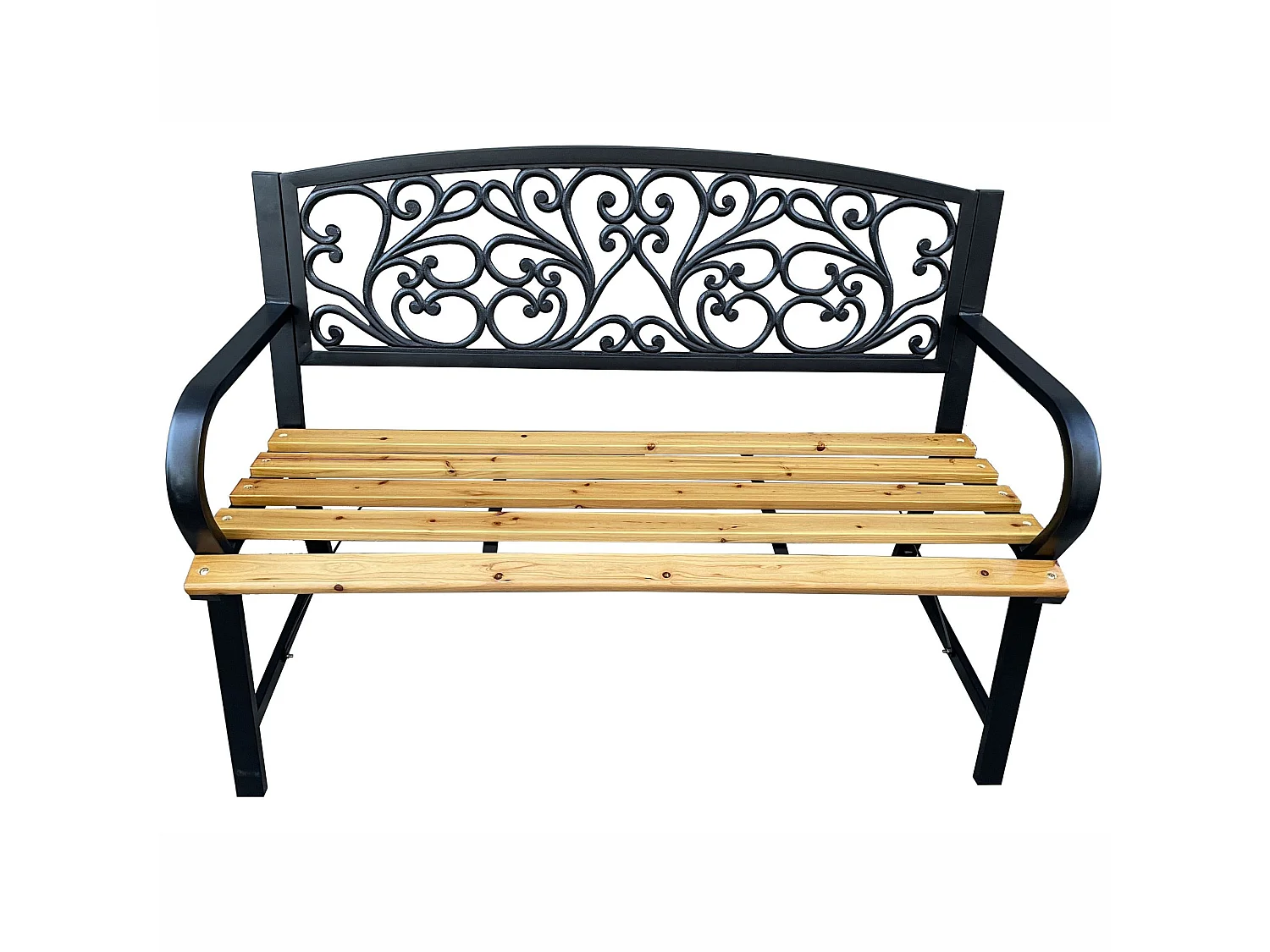 Tuinbank NERINA / Buitenbank / Metaal en Hout / Zwart - Hout / Maximale Belasting 260 kg / 118 x 87 x 51,5 cm