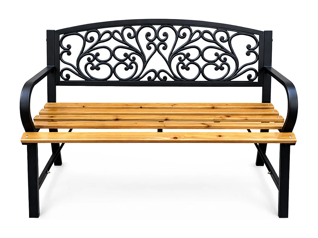 Tuinbank NERINA / Buitenbank / Metaal en Hout / Zwart - Hout / Maximale Belasting 260 kg / 118 x 87 x 51,5 cm