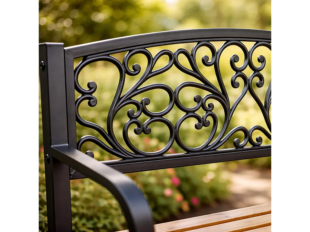 Tuinbank NERINA / Buitenbank / Metaal en Hout / Zwart - Hout / Maximale Belasting 260 kg / 118 x 87 x 51,5 cm