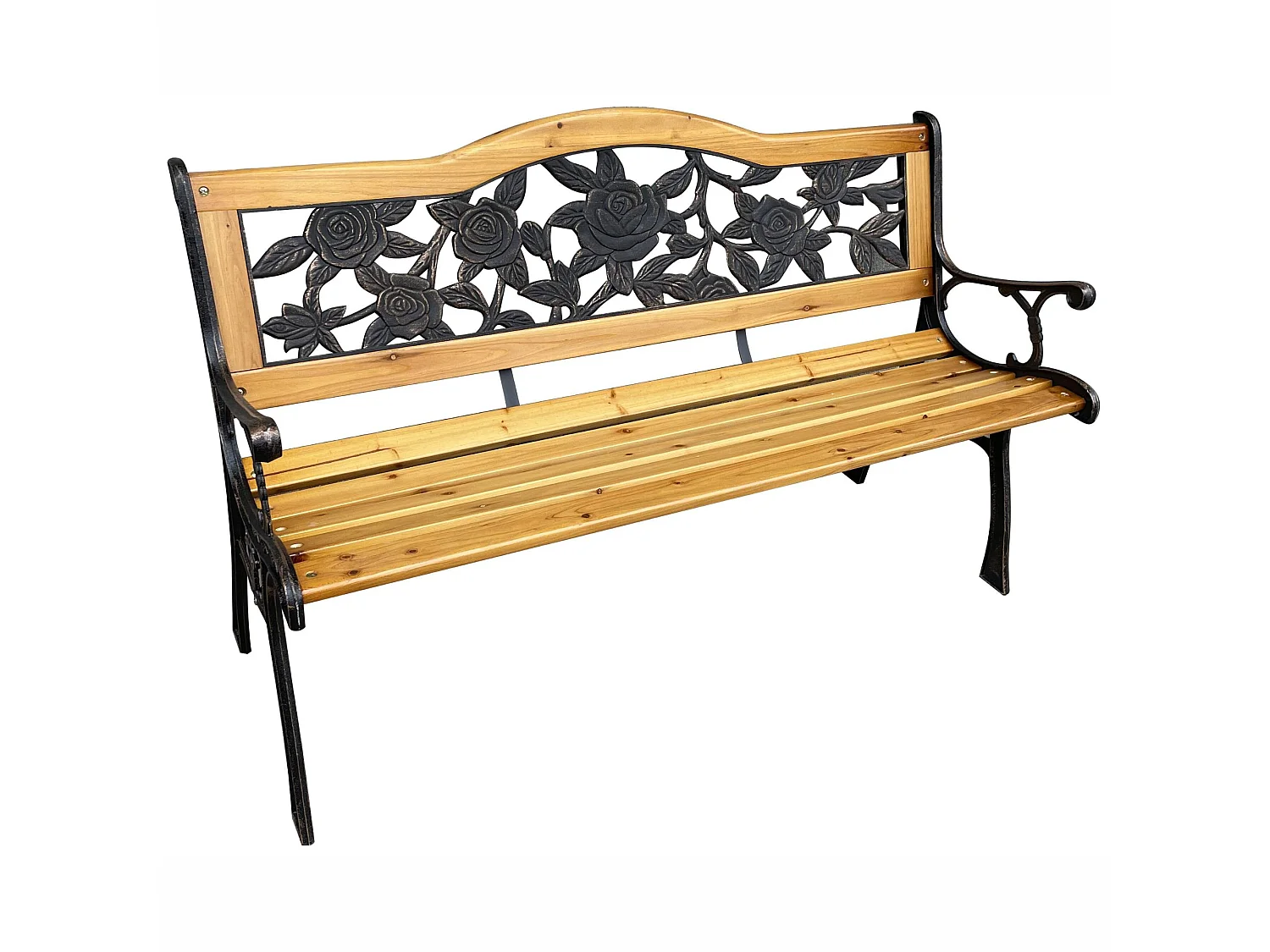 Tuinbank ROSA / Buitenbank / Metaal en Hout / Zwart - Hout / Maximale Belasting 260 kg / 125 x 76,5 x 52 cm