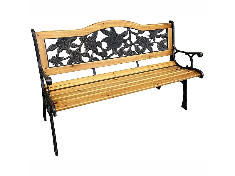 Tuinbank ROSA / Buitenbank / Metaal en Hout / Zwart - Hout / Maximale Belasting 260 kg / 125 x 76,5 x 52 cm