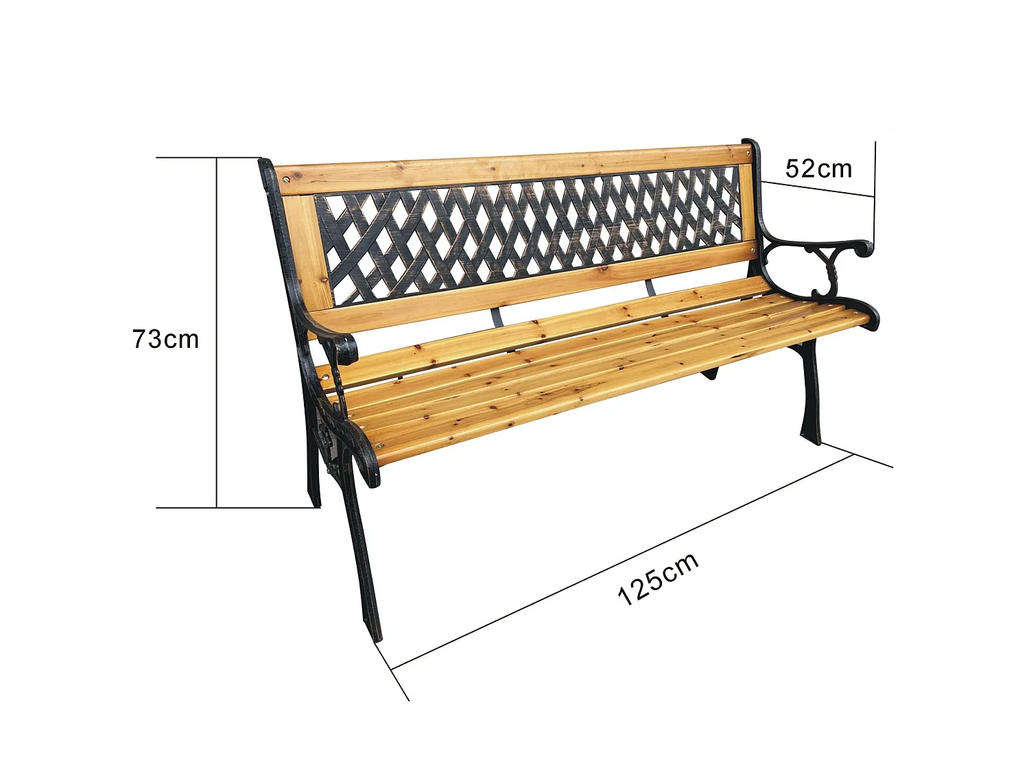 Banc de jardin noir MIRT avec bois laqué et pieds en fonte, largeur 127 cm