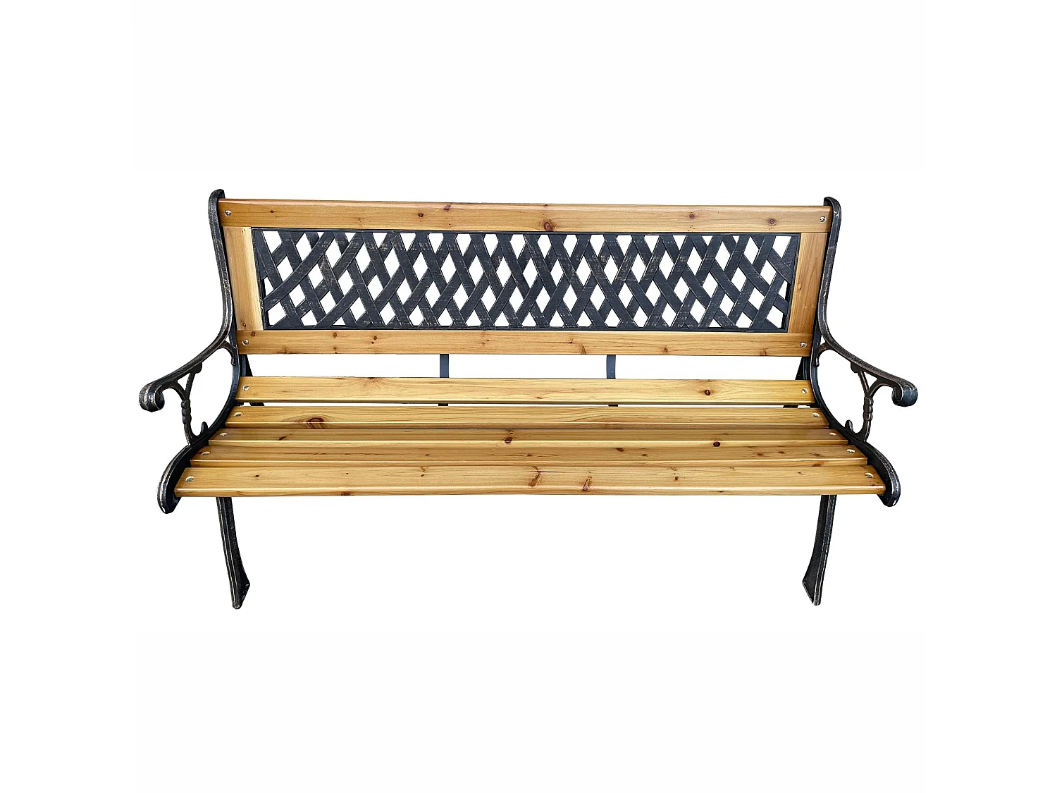 Czarna ławka ogrodowa MIRT z lakierowanym drewnem i żeliwnymi nogami szerokość 127 cm