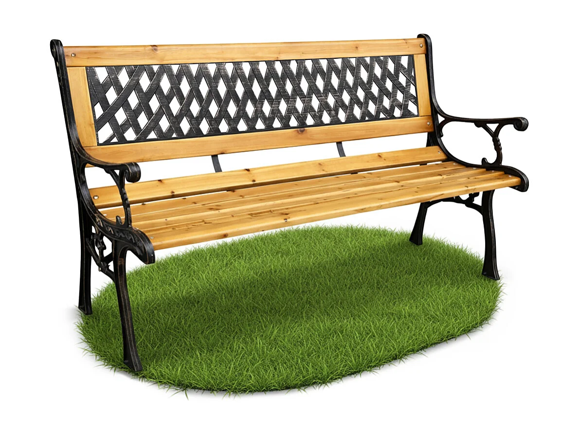 Banc de jardin noir MIRT avec bois laqué et pieds en fonte, largeur 127 cm