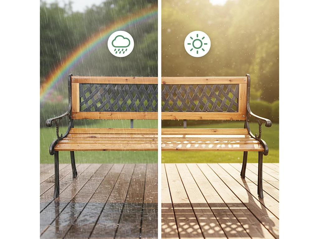 Banc de jardin noir MIRT avec bois laqué et pieds en fonte, largeur 127 cm