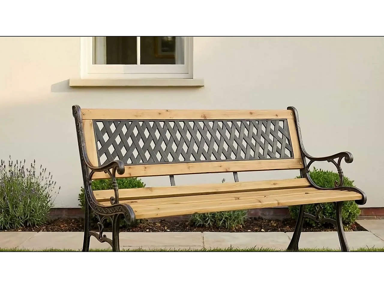 Tuinbank MIRT / Buitenbank / Metaal en Hout / Bruin - Hout / Maximale Belasting 260 kg / 125 x 73 x 52 cm