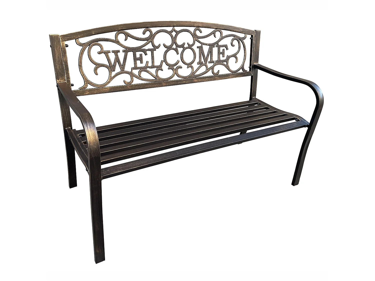 Banco de jardín IRYS Marrón con patas de acero y respaldo de hierro fundido de 127 cm de ancho