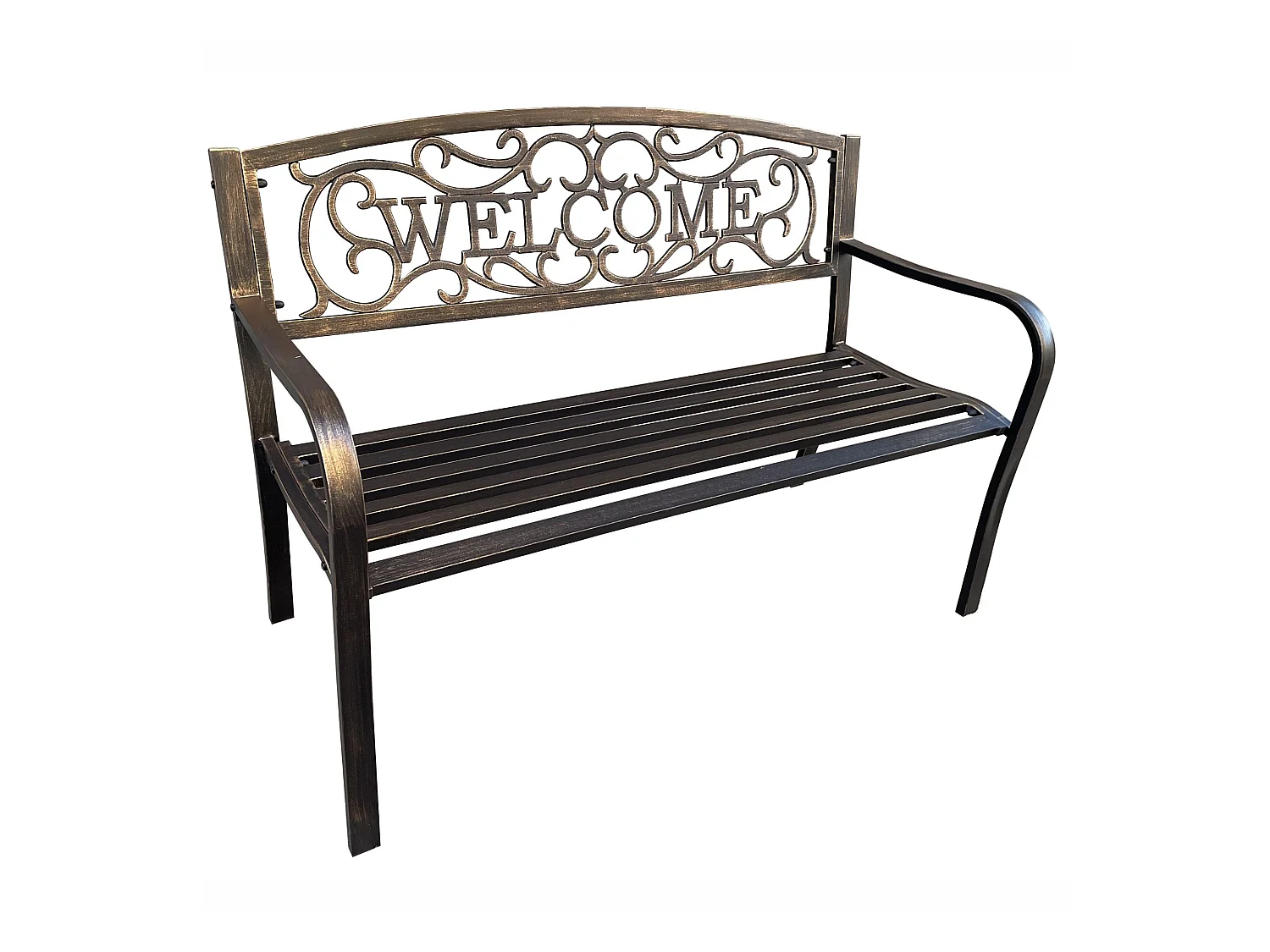 Banco de jardín IRYS Marrón con patas de acero y respaldo de hierro fundido de 127 cm de ancho