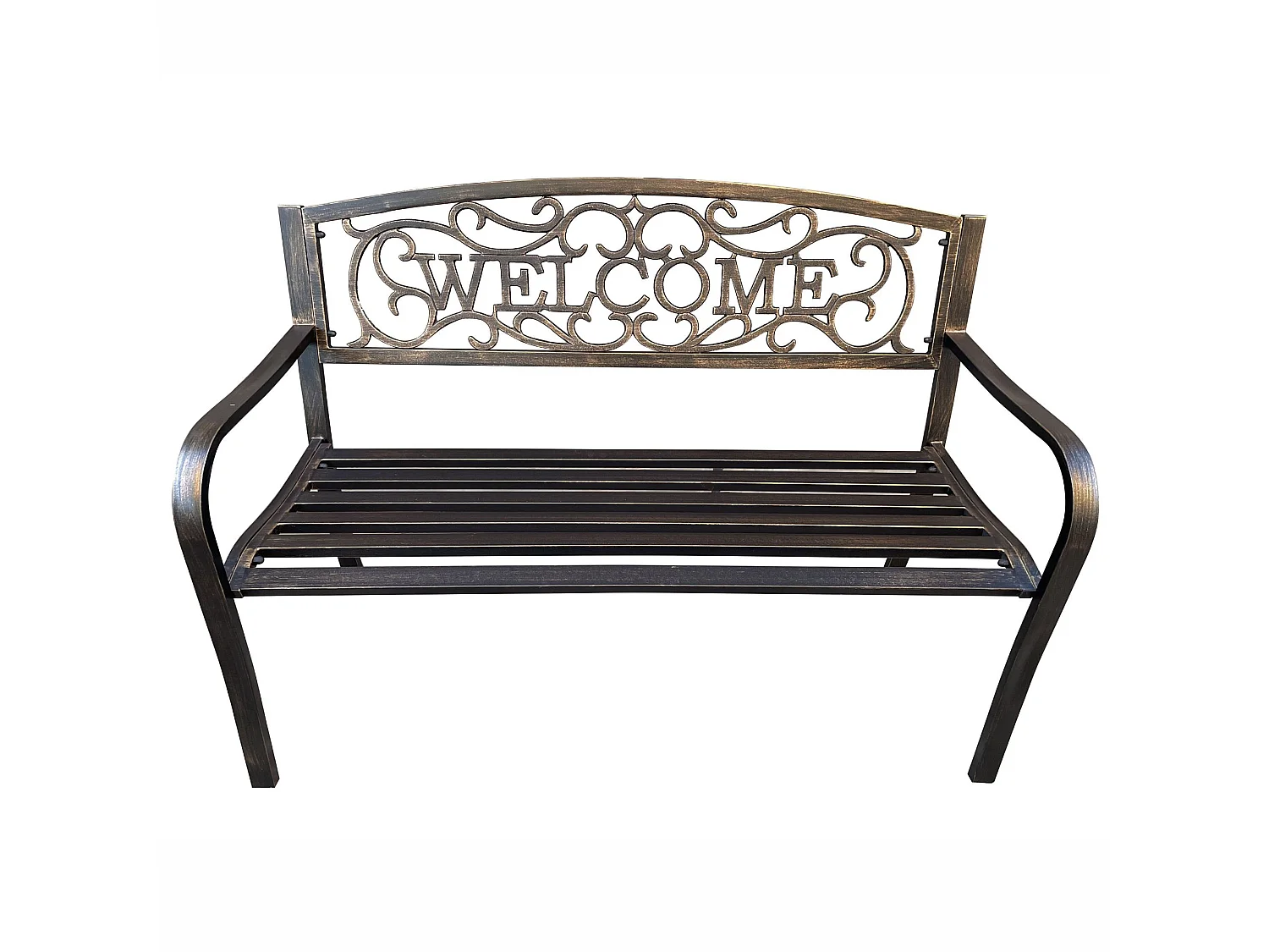 Banc de jardin en brun IRYS avec pieds en acier et dossier en fonte, largeur 127 cm