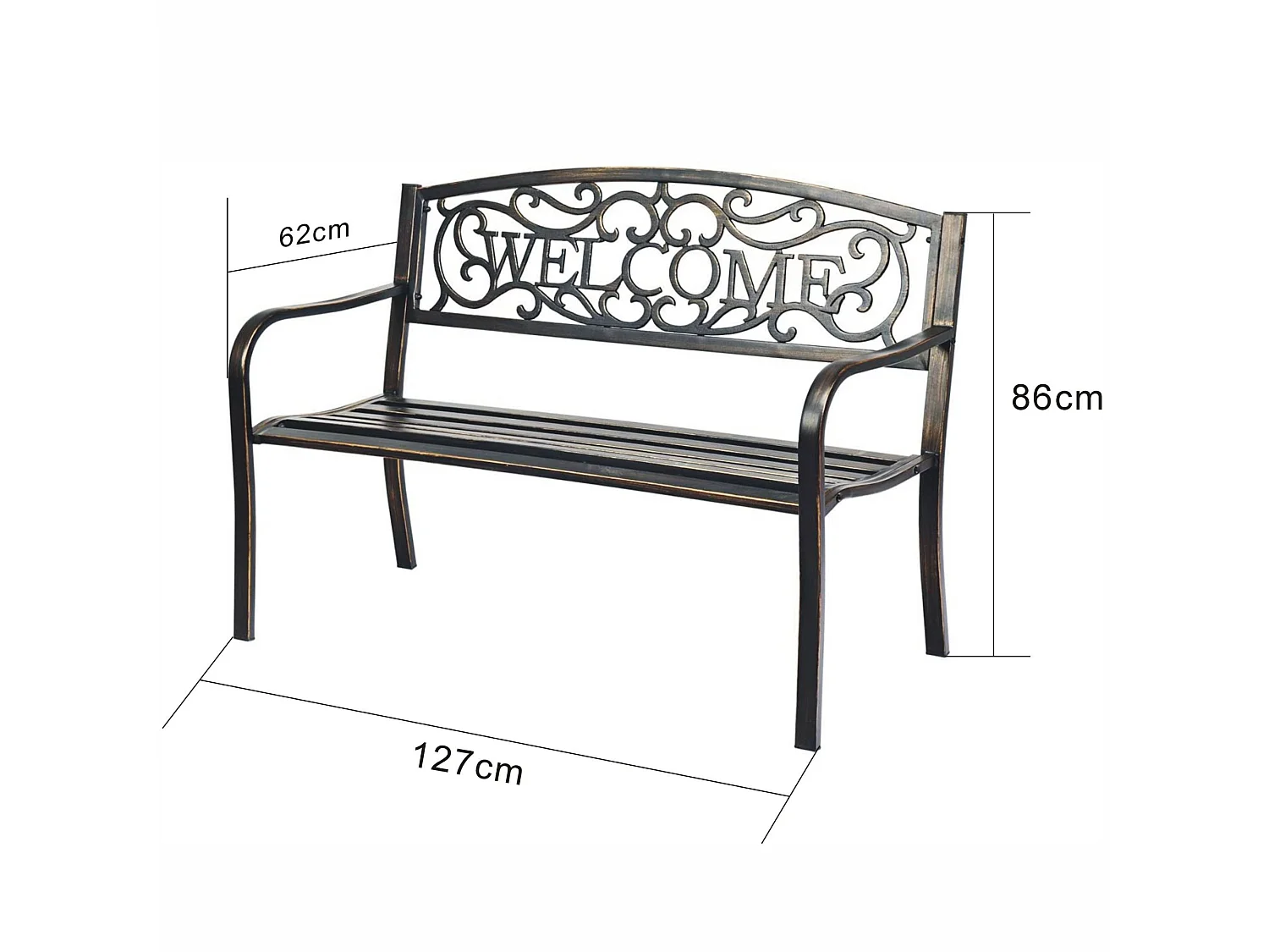 Banc de jardin en brun IRYS avec pieds en acier et dossier en fonte, largeur 127 cm