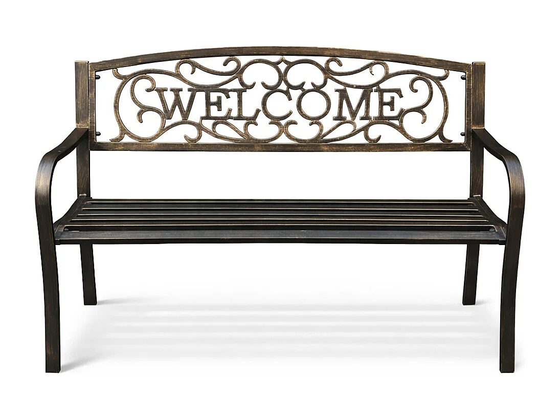 Banco de jardim marrom IRYS com pernas de aço e encosto de ferro fundido largura 127 cm