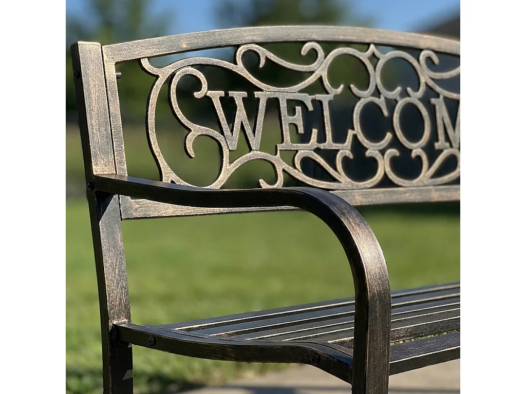 Banco de jardim marrom IRYS com pernas de aço e encosto de ferro fundido largura 127 cm