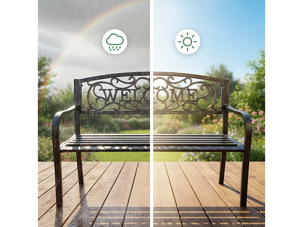 Banco de jardim marrom IRYS com pernas de aço e encosto de ferro fundido largura 127 cm