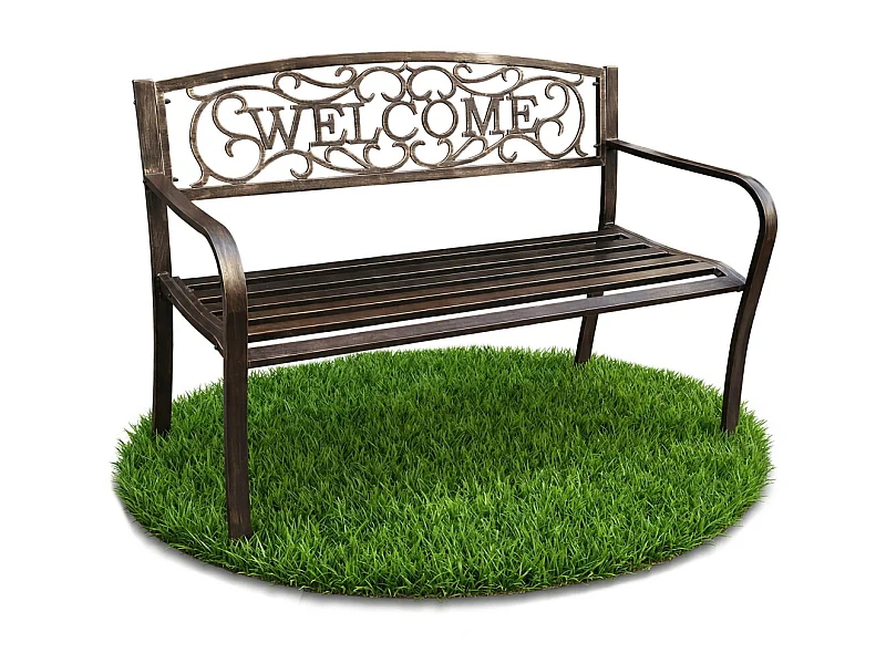 Banc de jardin en brun IRYS avec pieds en acier et dossier en fonte, largeur 127 cm