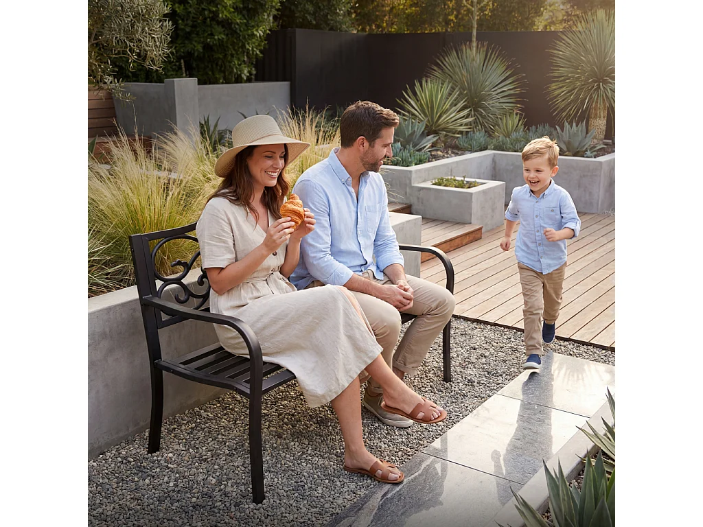 Tuinbank IRGA / Staal Buitenbank / Zwart / Maximale Belasting 320 kg / 127 x 89 x 62 cm