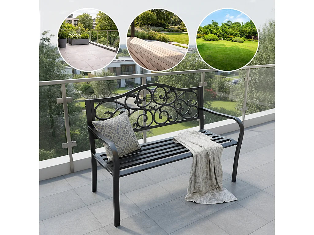 Tuinbank IRGA / Staal Buitenbank / Zwart / Maximale Belasting 320 kg / 127 x 89 x 62 cm