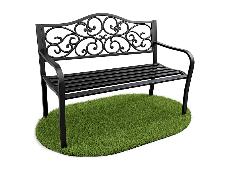 Banc de jardin noir IRGA avec pieds en acier et dossier en fonte, largeur 127 cm