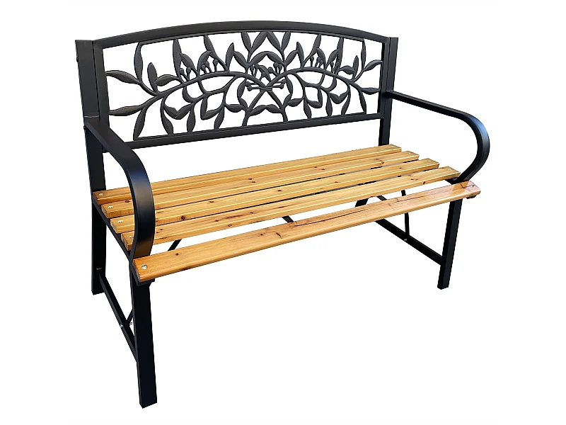 Panchina da giardino nera REO con legno laccato e gambe in acciaio larghezza 118 cm