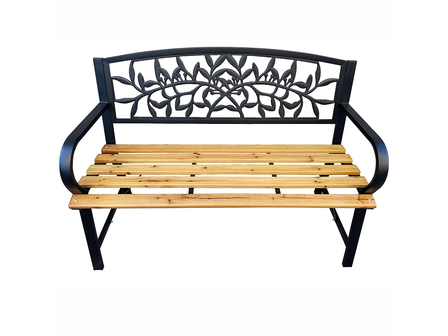 Panchina da giardino nera REO con legno laccato e gambe in acciaio larghezza 118 cm