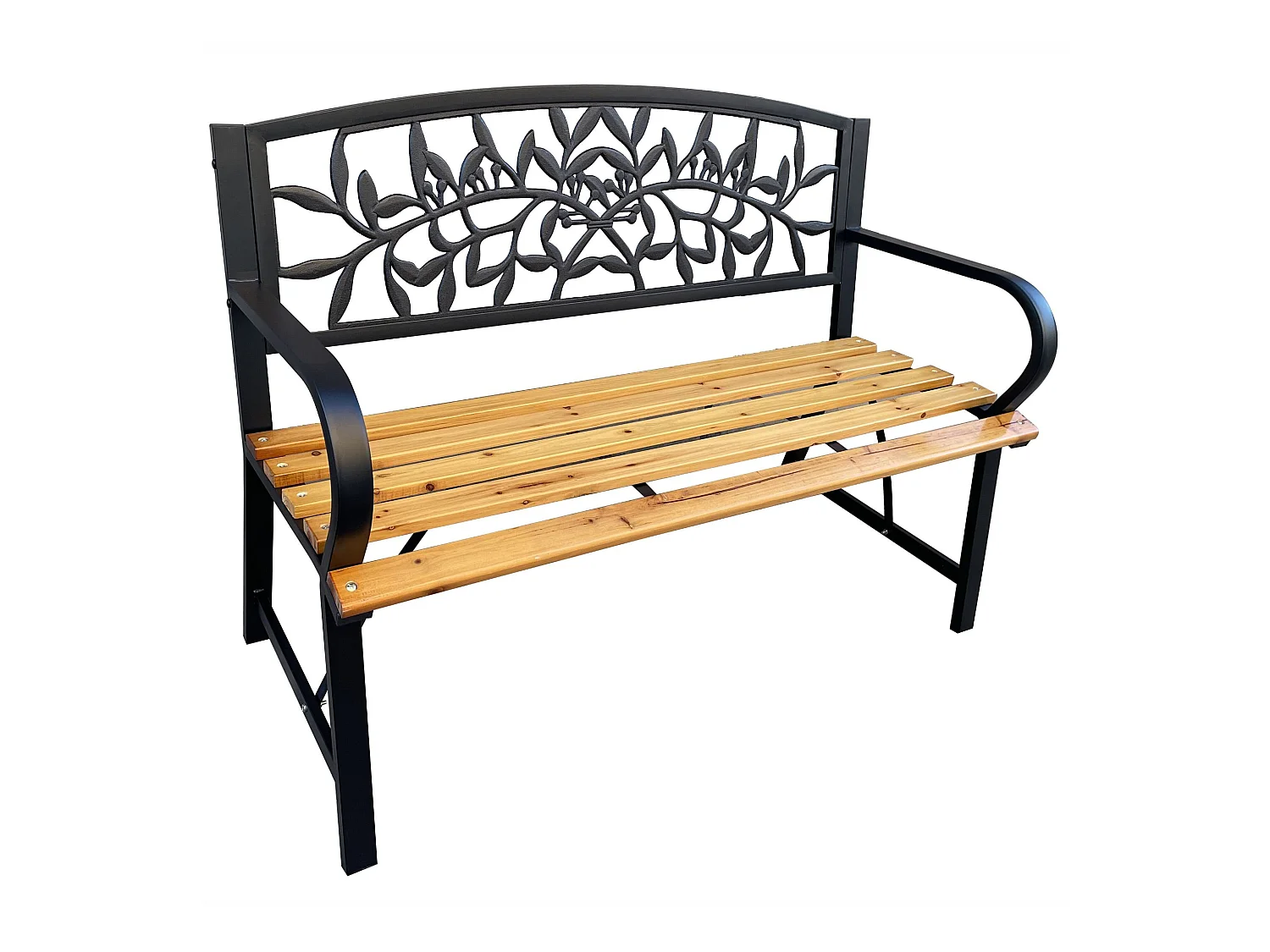 Panchina da giardino nera REO con legno laccato e gambe in acciaio larghezza 118 cm