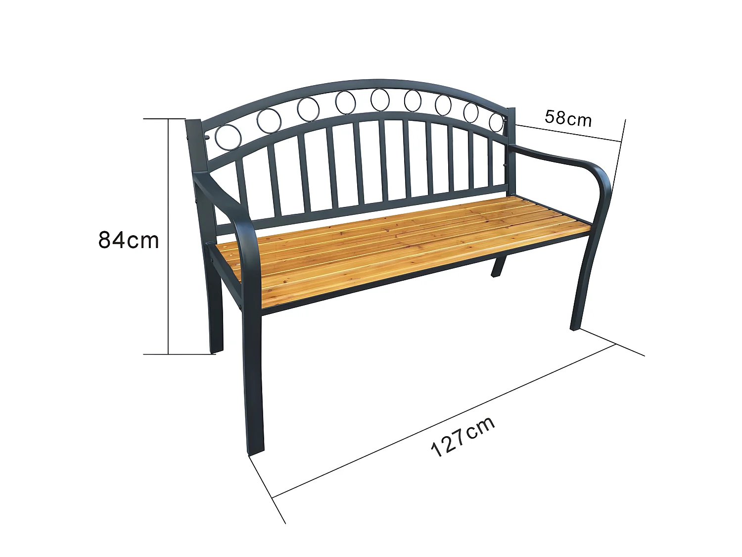 Panchina da giardino ARUM con legno laccato e gambe in acciaio larghezza 127 cm